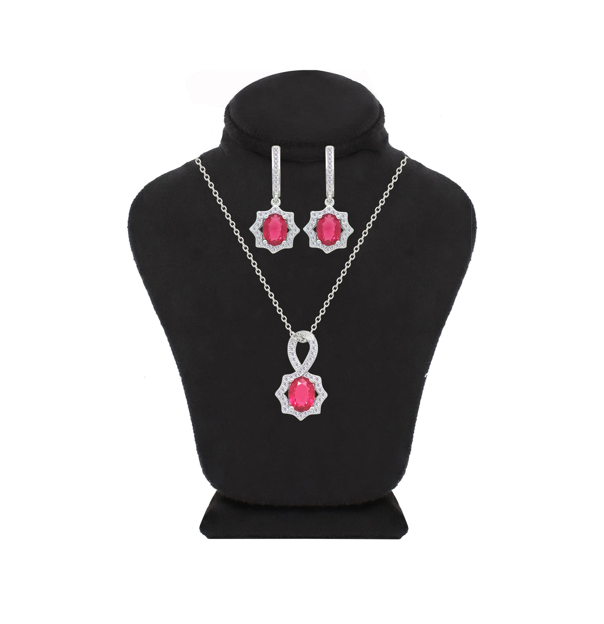 Asfour Crystal Jewelry Set With Dark Rose Oval Stones In 925 Sterling Silver-SD0204-O5