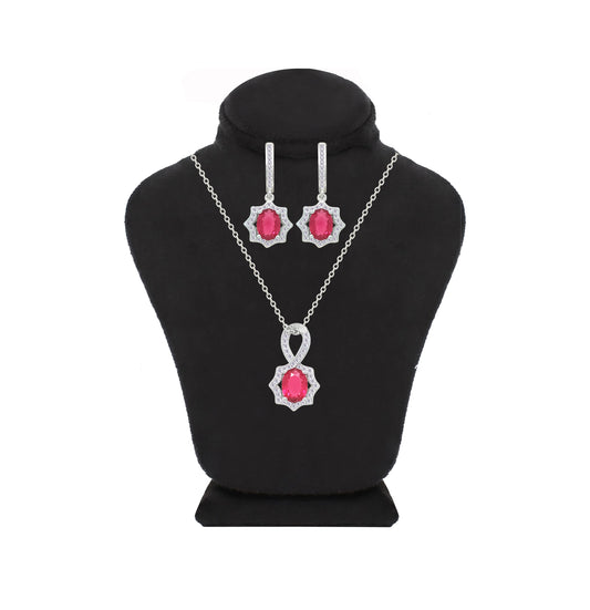 Asfour Crystal Jewelry Set With Dark Rose Oval Stones In 925 Sterling Silver-SD0204-O5