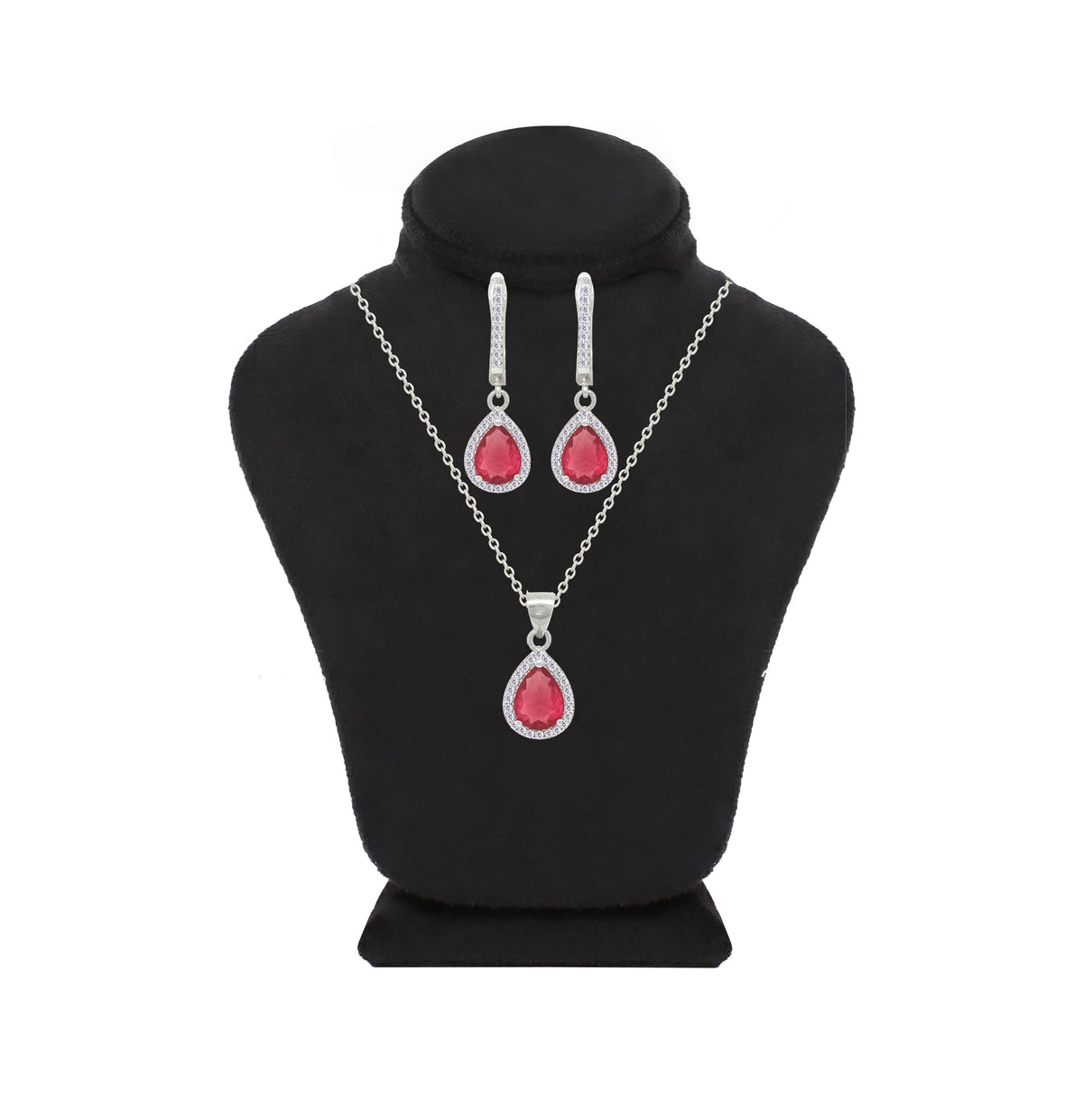 Asfour Crystal Jewelry Set With Dark Rose Pear Design In 925 Sterling Silver-SD0205-O5