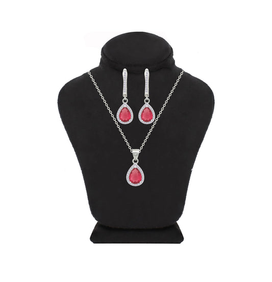 Asfour Crystal Jewelry Set With Dark Rose Pear Design In 925 Sterling Silver-SD0205-O5