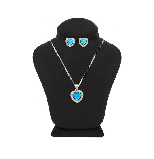 Asfour Crystal Jewelry Set With Light Blue Heart Design In 925 Sterling Silver-SD0206-A-BL