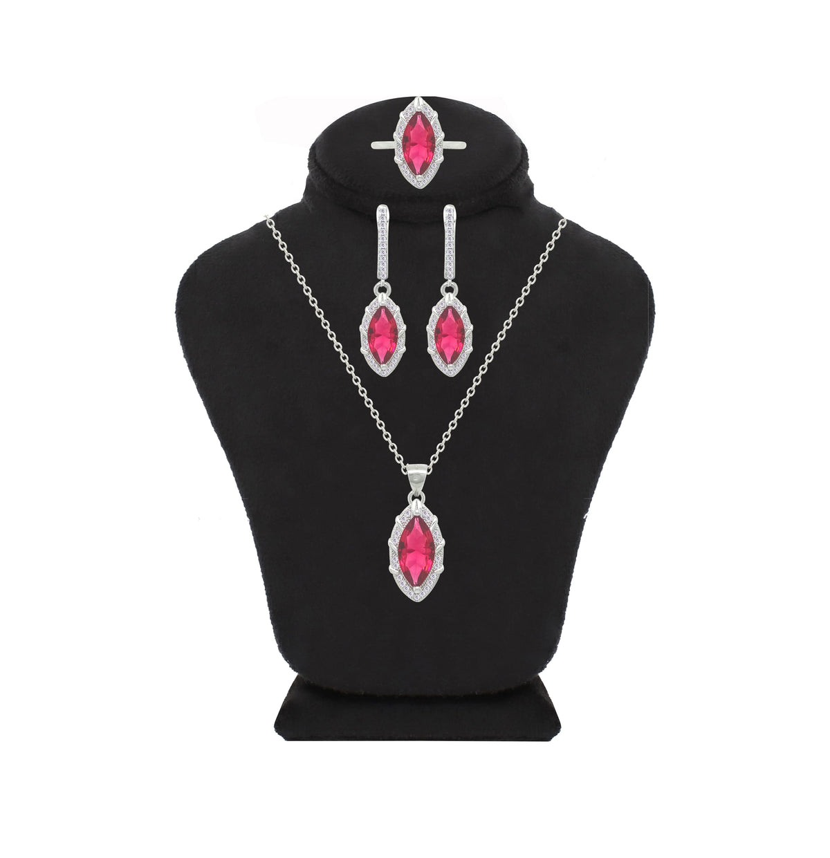 Asfour Crystal Jewelry Set With Dark Rose Marquise Design In 925 Sterling Silver-SD0207-O5-9