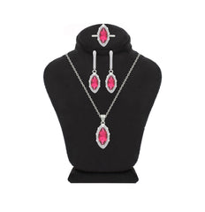 Asfour Crystal Jewelry Set With Dark Rose Marquise Design In 925 Sterling Silver-SD0207-O5-9