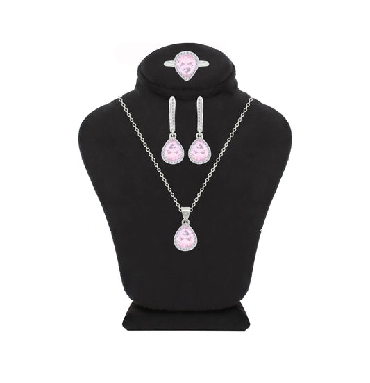 Asfour Crystal Jewelry Set With Rose Pear Design In 925 Sterling Silver-SD0208-O-9