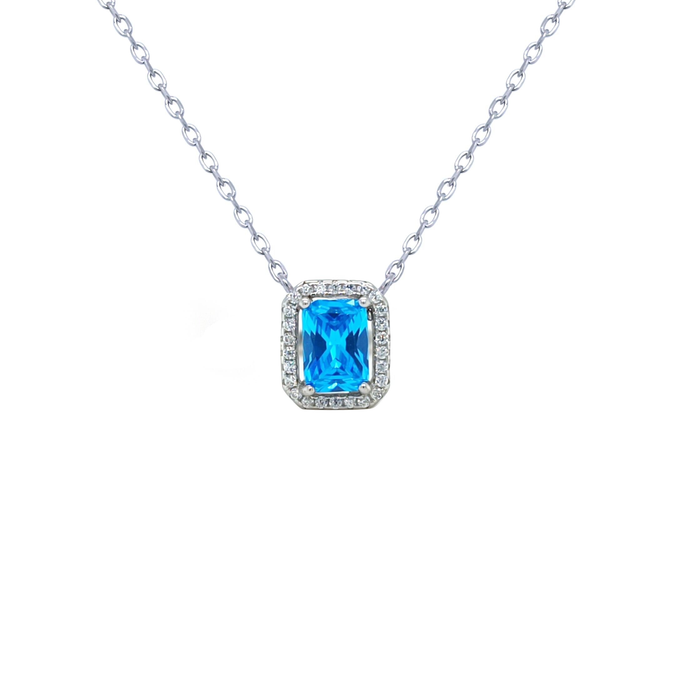 Asfour Crystal Jewelry Set Of Necklace, Earrings and Ring With Aquamarine Emerald Design in 925 Sterling Silver-SM0007-M-7