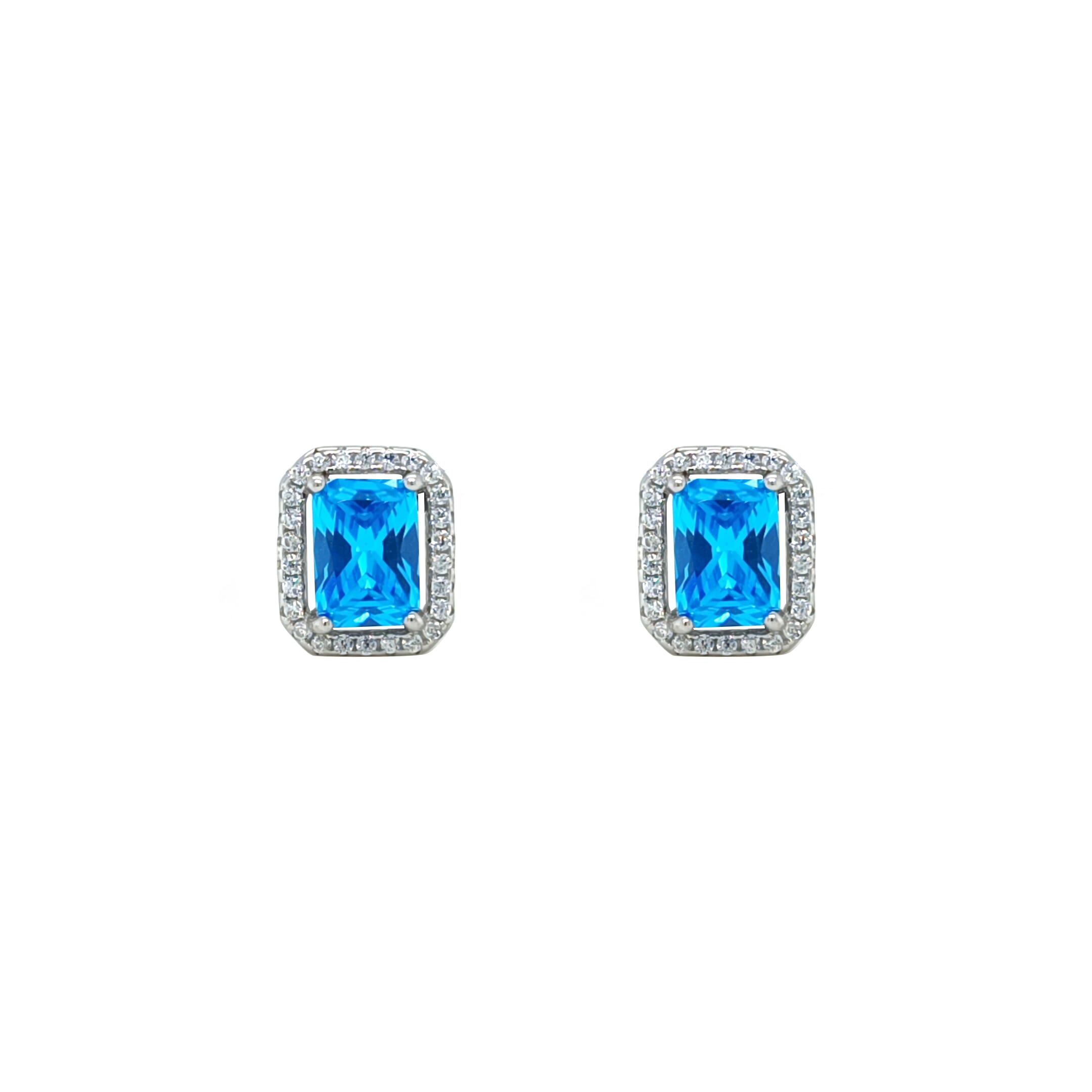 Asfour Crystal Jewelry Set Of Necklace, Earrings and Ring With Aquamarine Emerald Design in 925 Sterling Silver-SM0007-M-7