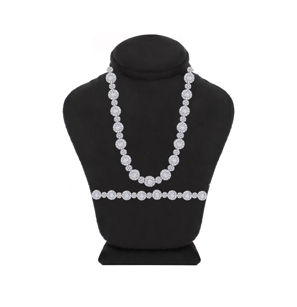 Asfour Crystal Jewelry Set Of Tennis Necklace And Bracelet With Zircon Stones in 925 Sterling Silver-SM0015