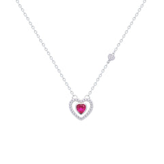 Asfour Crystal Jewelry Set Of Necklace & Earrings With Fuchsia Heart Design In 925 Sterling Silver -SM0016-F