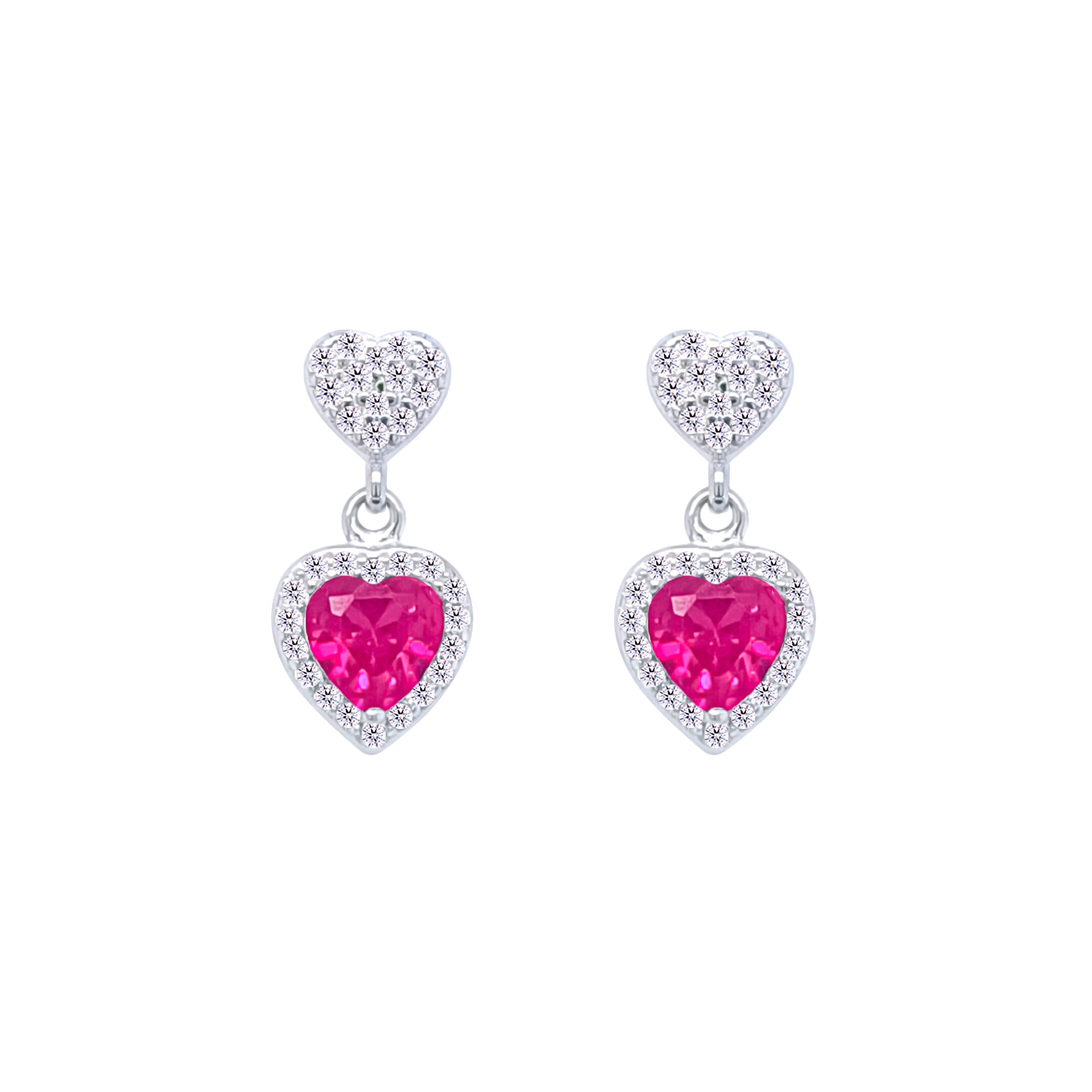 Asfour Crystal Jewelry Set With Fuchsia Heart Design In 925 Sterling Silver -SM0017-F