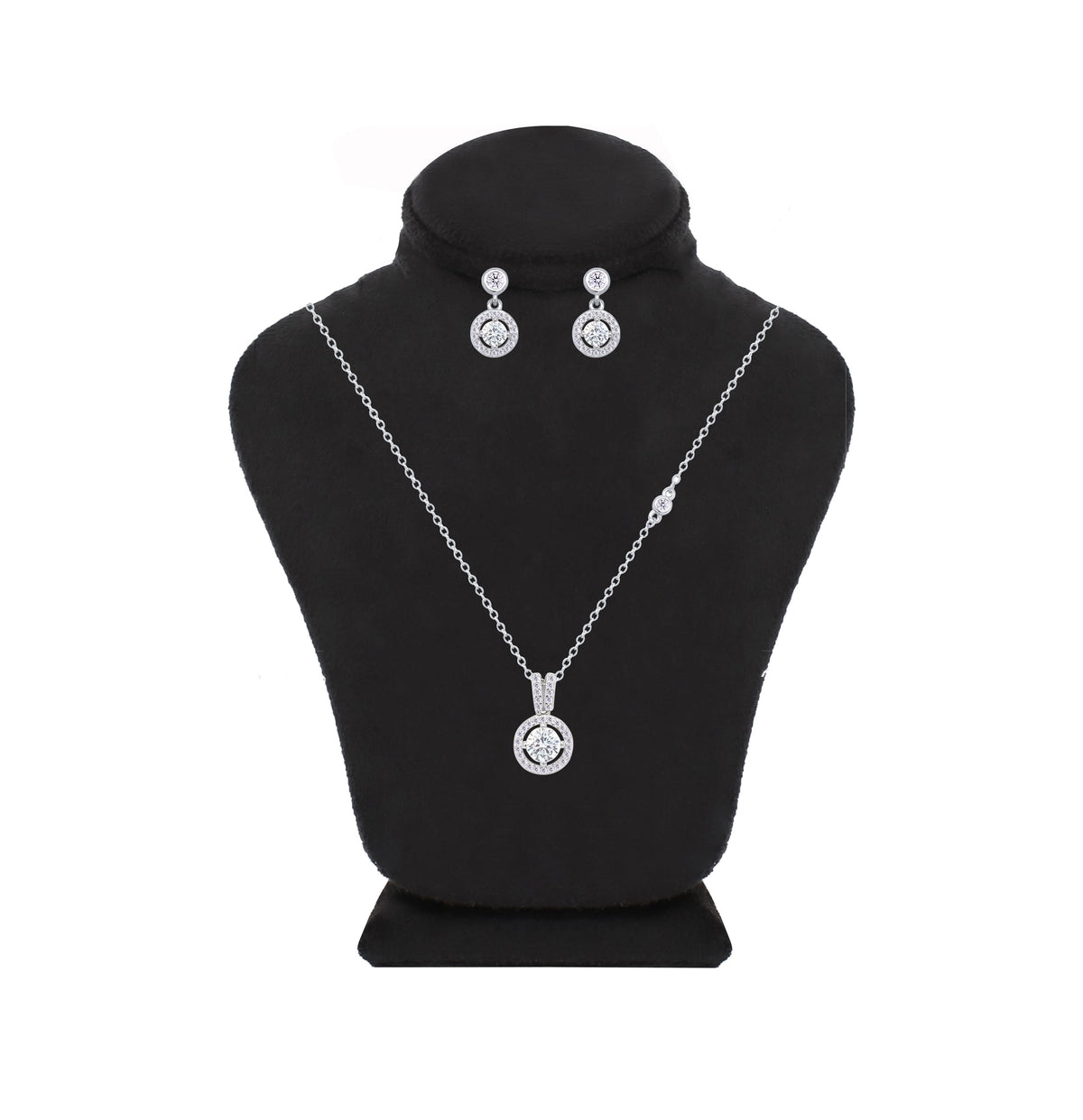 Asfour Crystal Jewelry Set Of Necklace & Earrings With Zircon Round Design In 925 Sterling Silver -SM0018