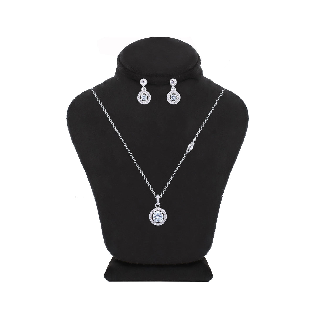 Asfour Crystal Jewelry Set Of Necklace & Earrings With Zircon Round Design In 925 Sterling Silver -SM0019