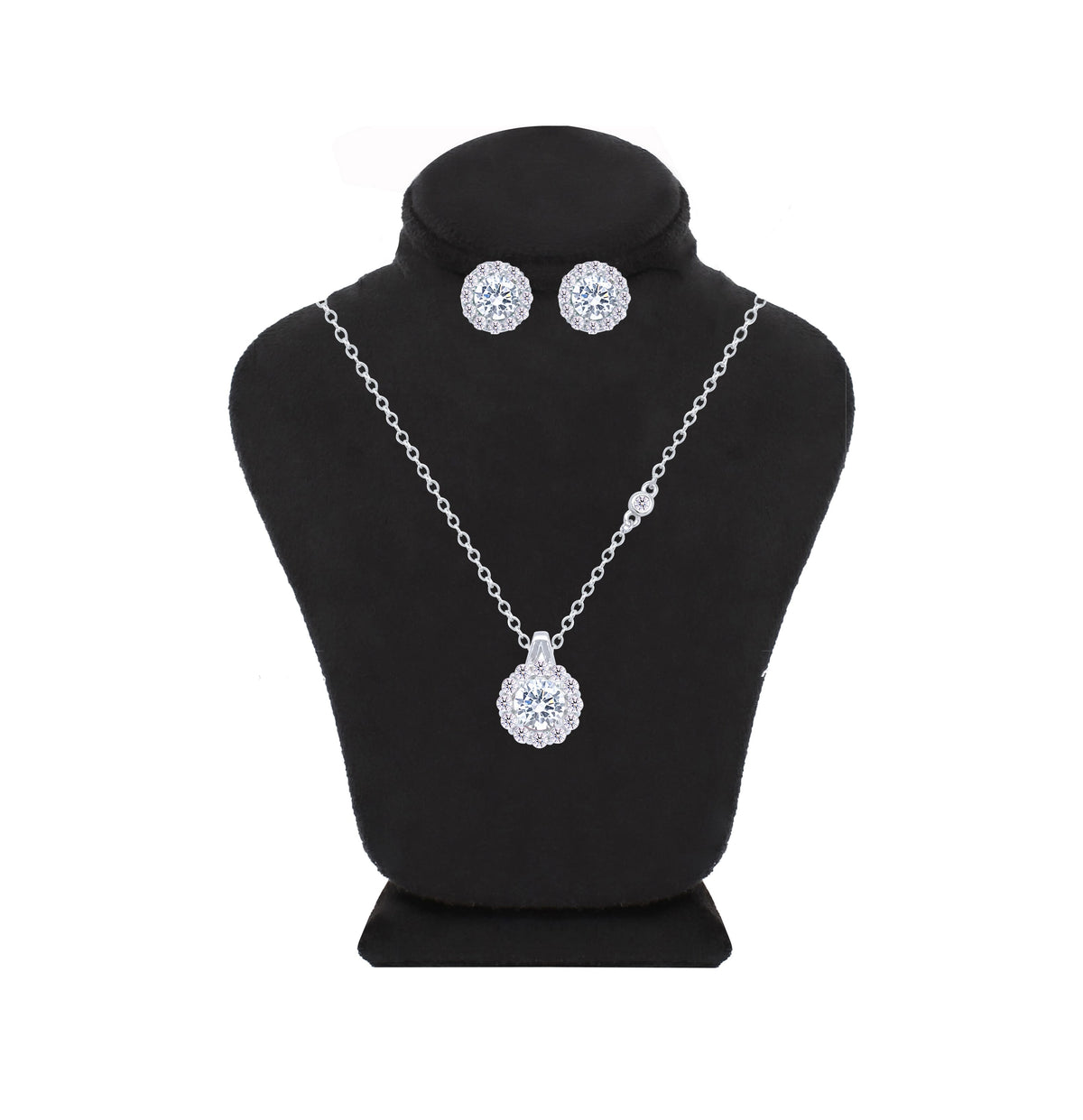 Asfour Crystal Jewelry Set With Emerald Halo Round Design In 925 Sterling Silver -SM0022