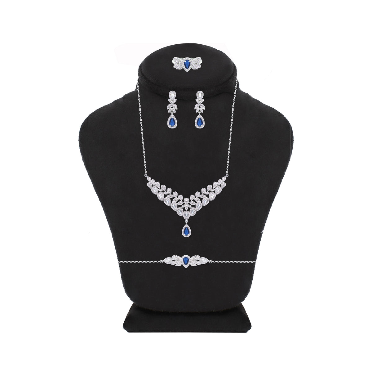 Asfour Crystal Jewelry Set With Art Deco Design In 925 Sterling Silver -SM0024-WB-7