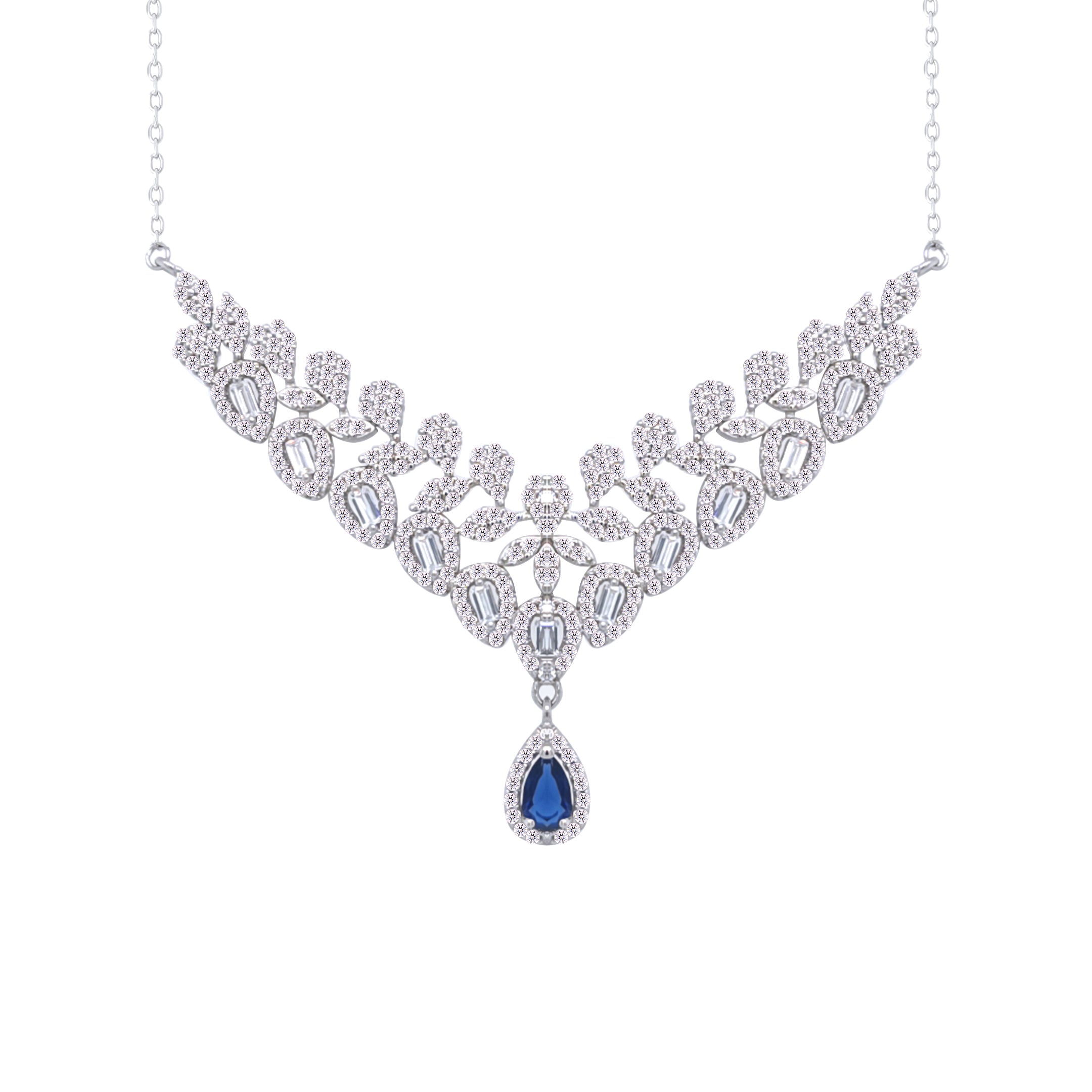 Asfour Crystal Jewelry Set With Art Deco Design In 925 Sterling Silver -SM0024-WB-7