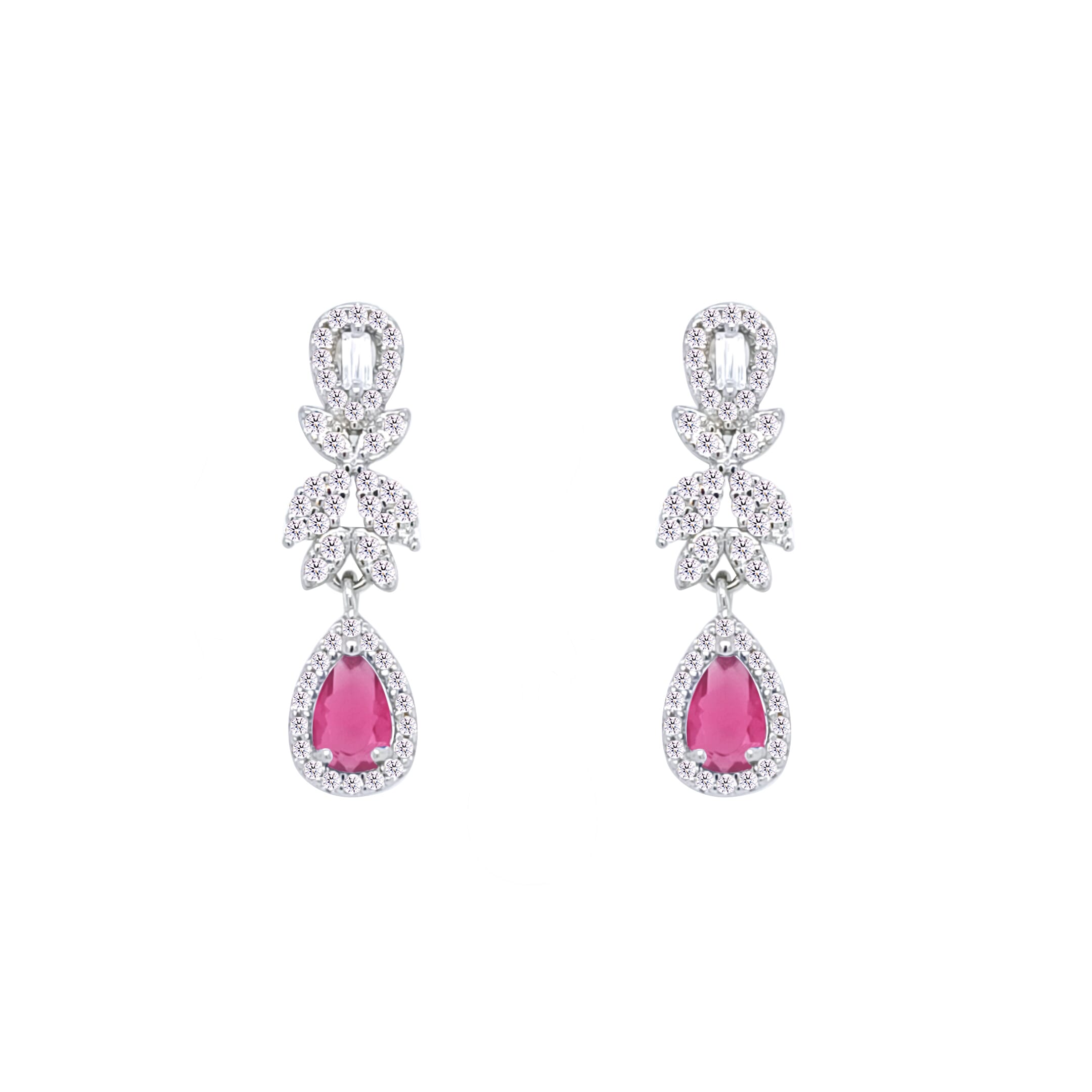 Asfour Crystal Jewelry Set With Fuchsia Art Deco Design In 925 Sterling Silver -SM0024-WF-7