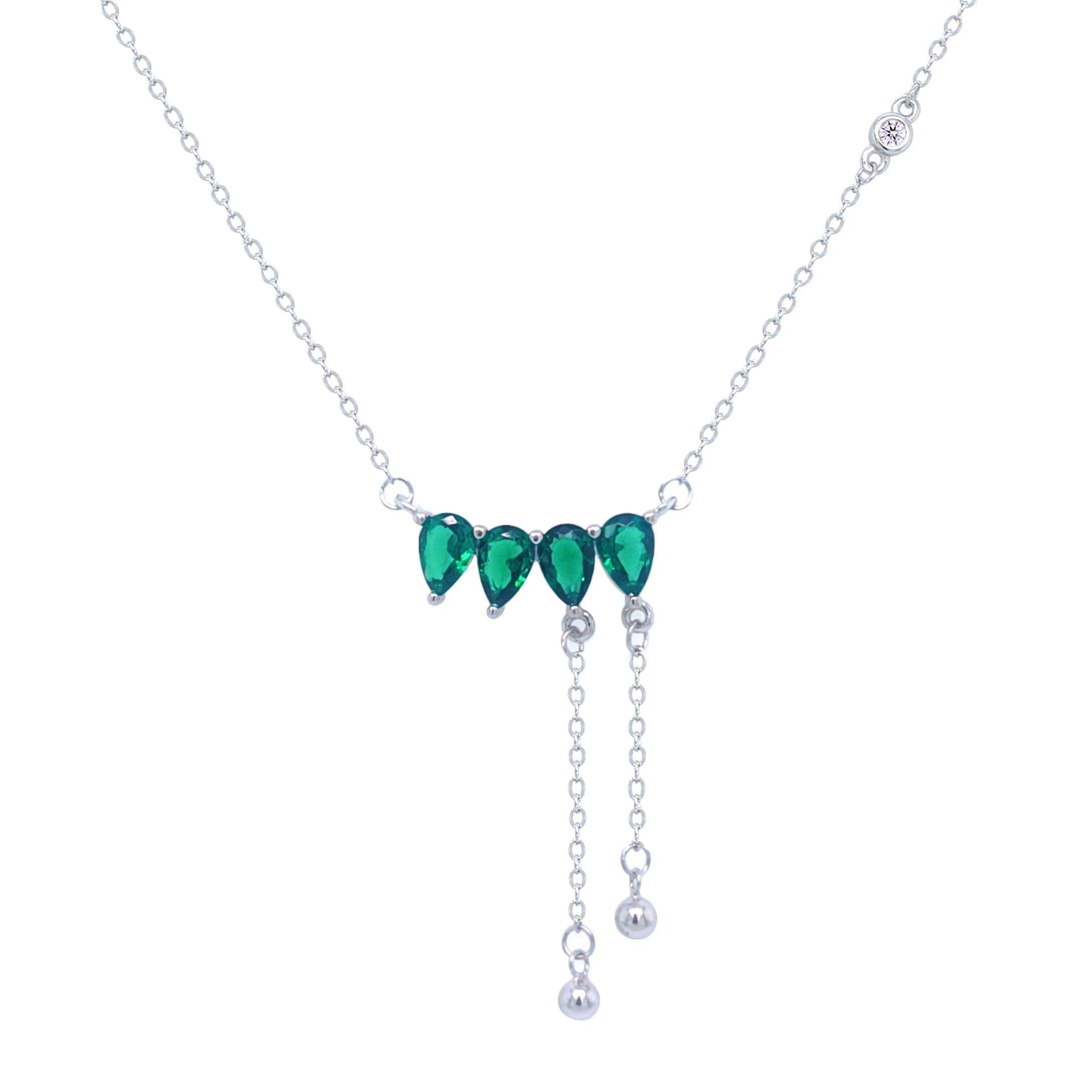 Asfour Crystal Jewelry Set With Emerald Pear Design In 925 Sterling Silver-SM0026-G