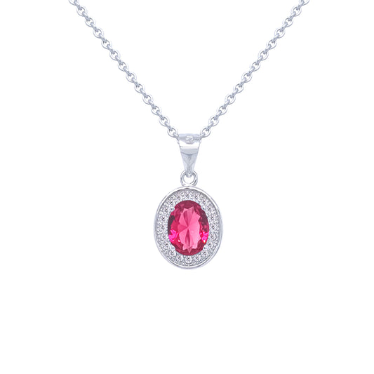 Asfour Crystal Jewelry Set With Fuchsia Oval Design In 925 Sterling Silver -SM0032-F