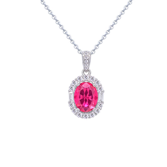 Asfour Crystal Jewelry Set With Fuchsia Oval Design In 925 Sterling Silver -SM0033-F