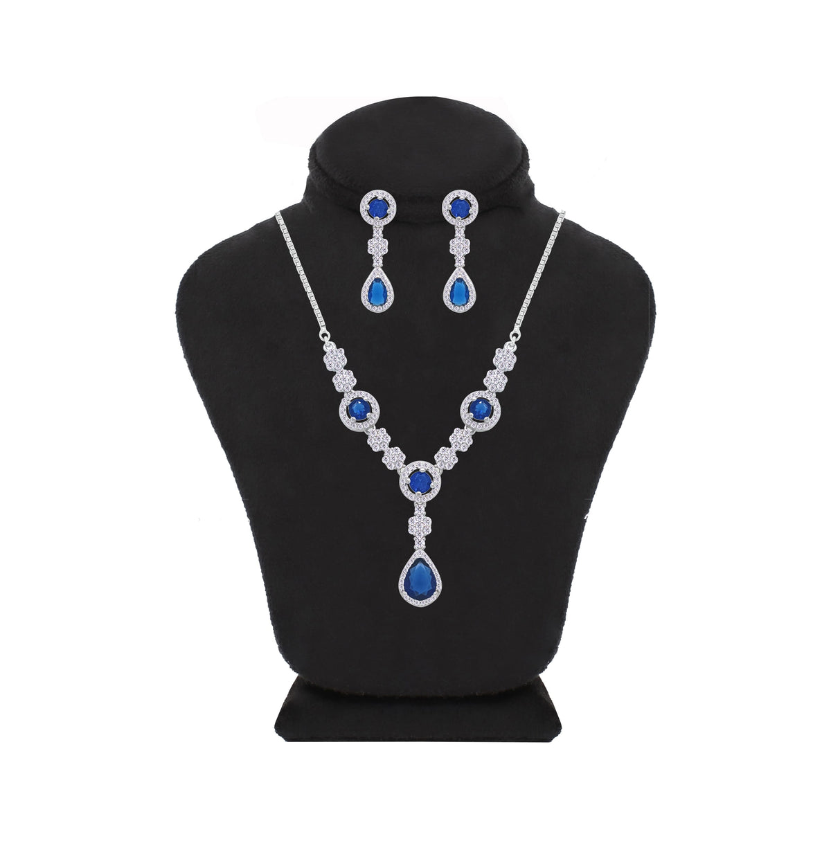 Asfour Crystal jewelry Set With Blue Round & Pear Design Inlaid With Zircon In 925 Sterling Silver-SM0038-WB