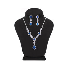Asfour Creations Jewelry Set With Blue Round & Pear Design Inlaid With Zircon In 925 Sterling Silver – SM0038-WB