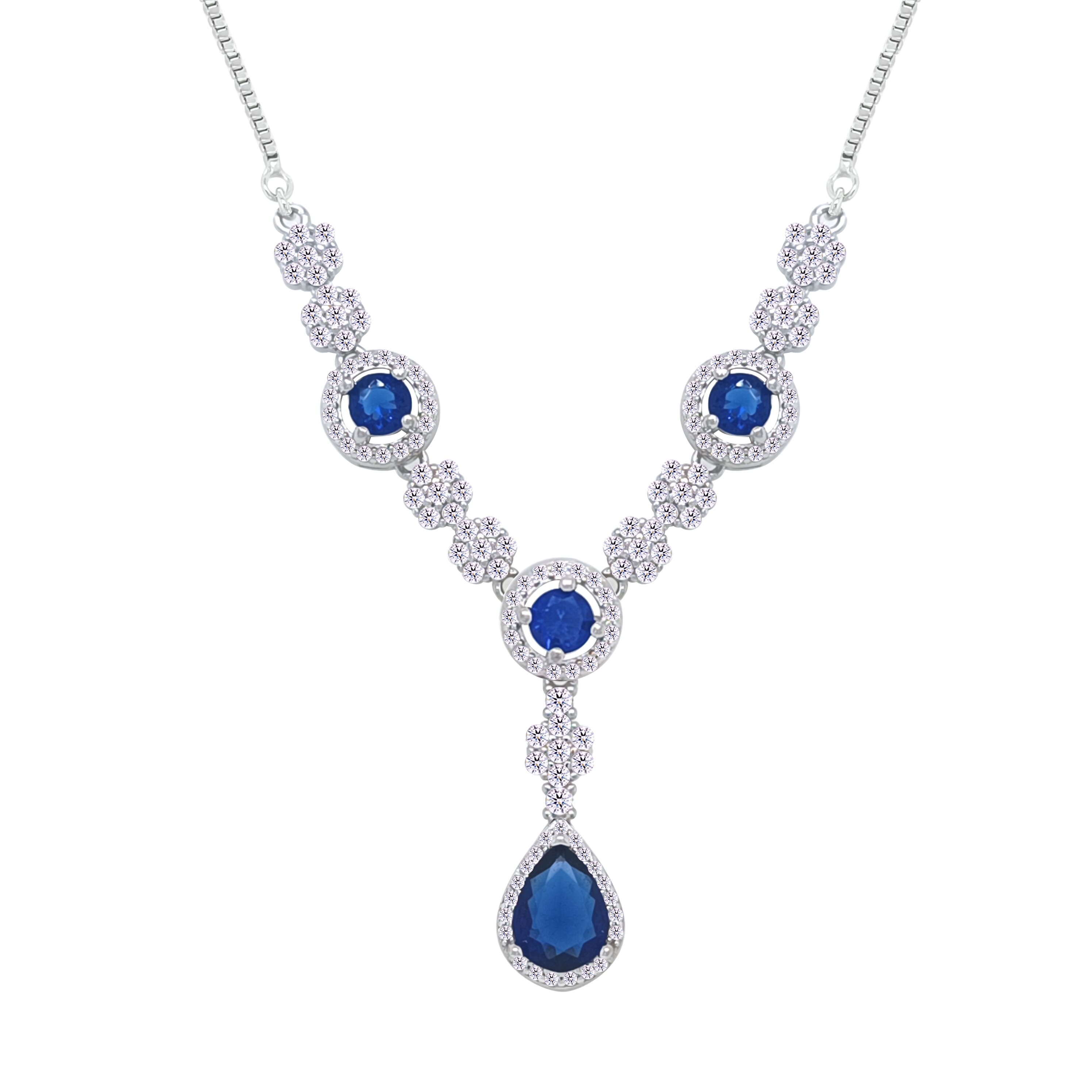 Asfour Crystal jewelry Set With Blue Round & Pear Design Inlaid With Zircon In 925 Sterling Silver-SM0038-WB
