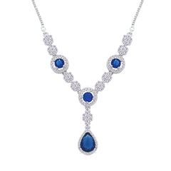 Asfour Creations Jewelry Set With Blue Round & Pear Design Inlaid With Zircon In 925 Sterling Silver – SM0038-WB