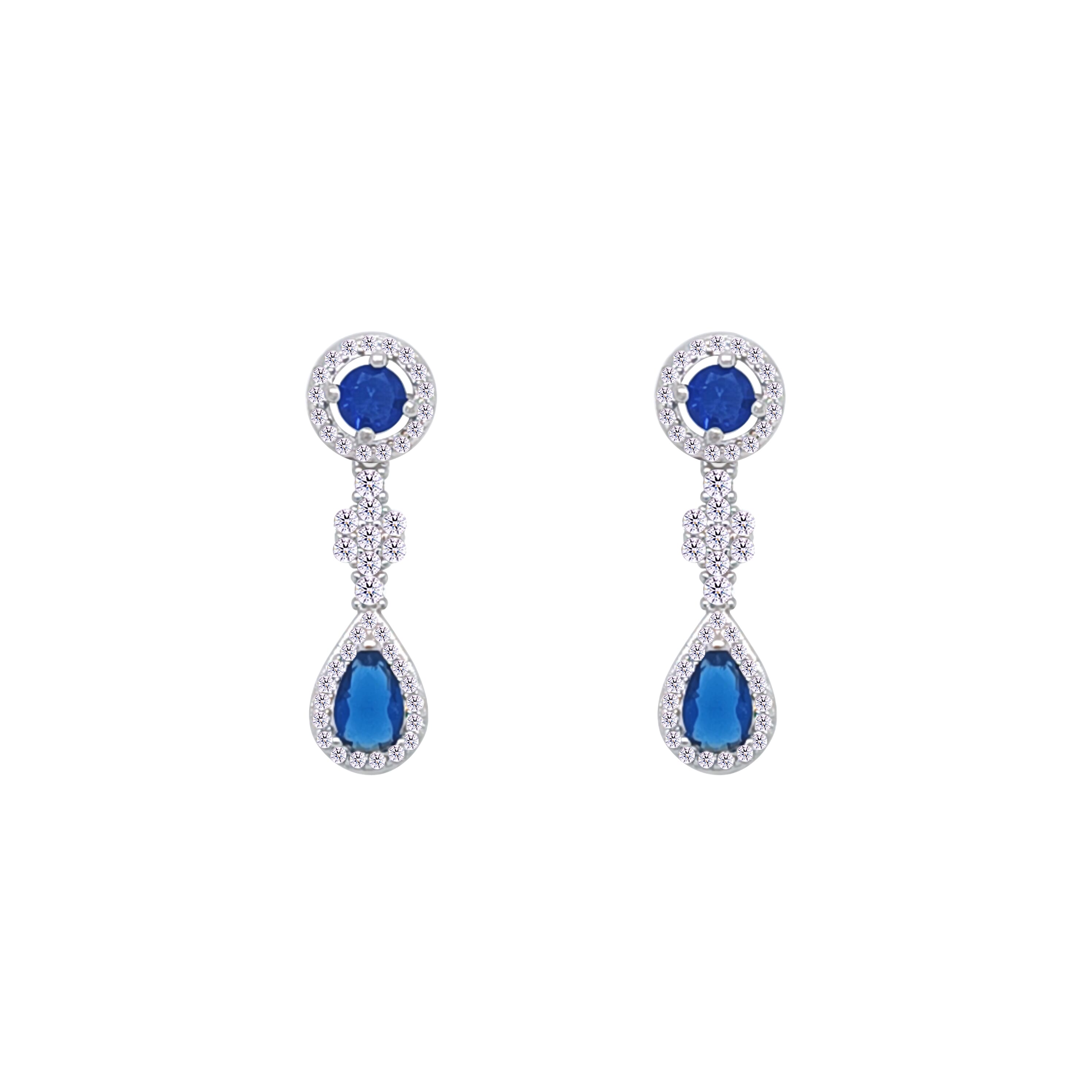 Asfour Crystal jewelry Set With Blue Round & Pear Design Inlaid With Zircon In 925 Sterling Silver-SM0038-WB