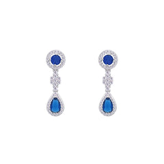 Asfour Creations Jewelry Set With Blue Round & Pear Design Inlaid With Zircon In 925 Sterling Silver – SM0038-WB