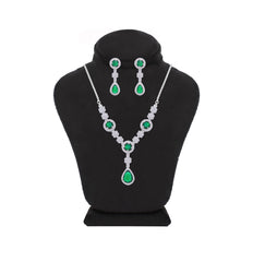 Asfour Creations Jewelry Set With Emerald Round & Pear Design Inlaid With Zircon In 925 Sterling Silver – SM0038-WG