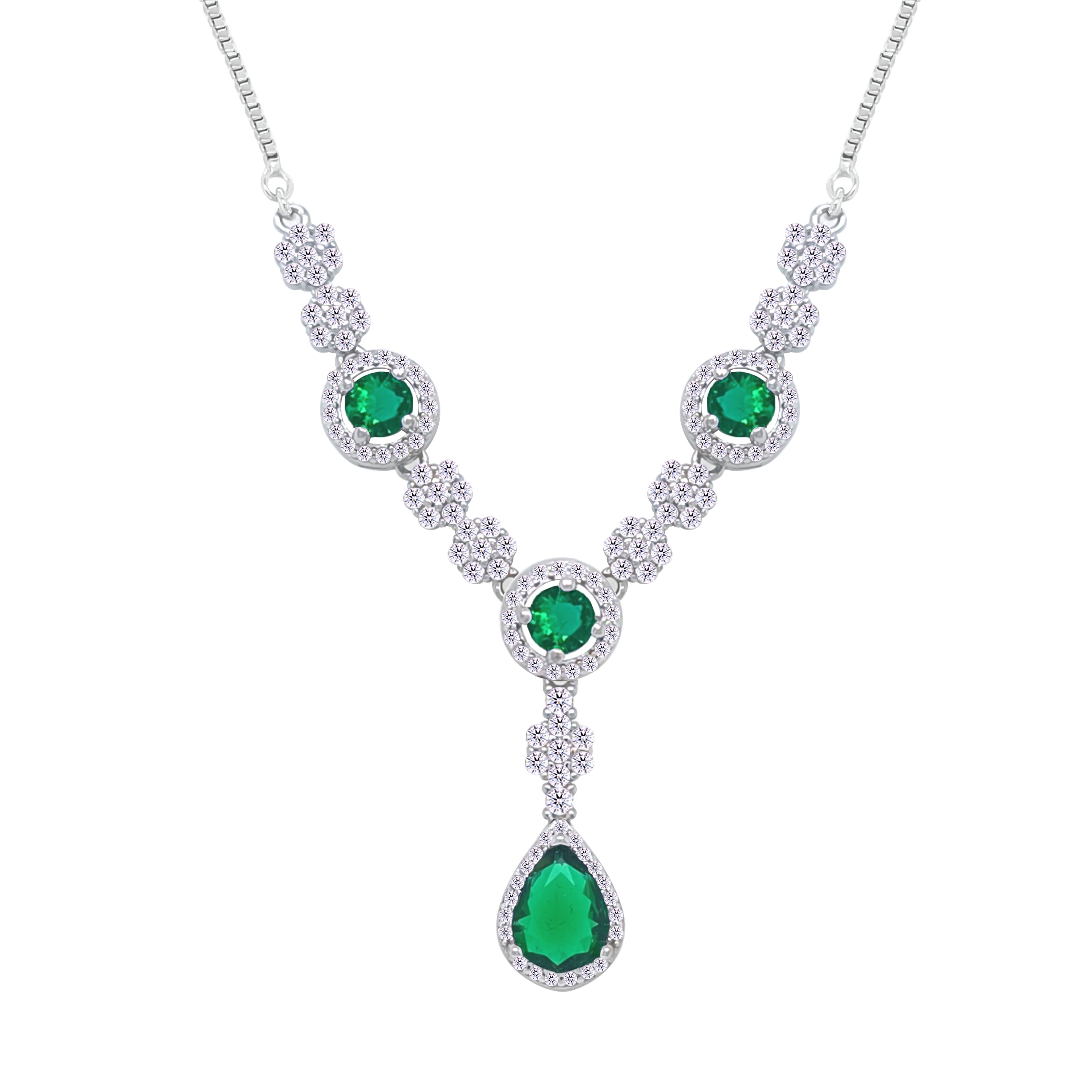 Asfour Crystal jewelry Set With Emerald Round & Pear Design Inlaid With Zircon In 925 Sterling Silver-SM0038-WG