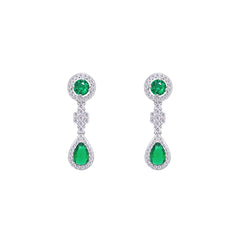 Asfour Creations Jewelry Set With Emerald Round & Pear Design Inlaid With Zircon In 925 Sterling Silver – SM0038-WG