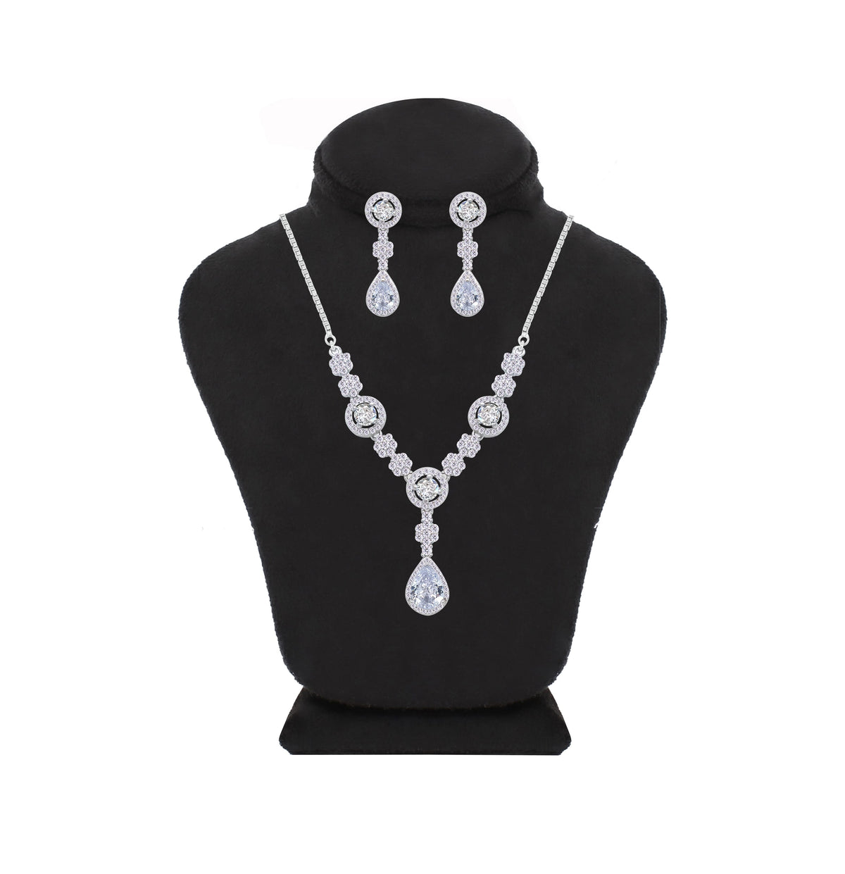 Asfour Crystal jewelry Set With Round & Pear Design Inlaid With Zircon In 925 Sterling Silver-SM0038