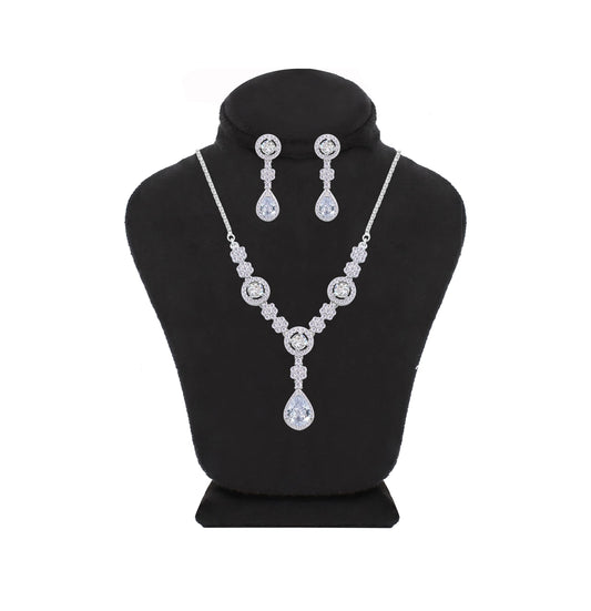 Asfour Crystal jewelry Set With Round & Pear Design Inlaid With Zircon In 925 Sterling Silver-SM0038
