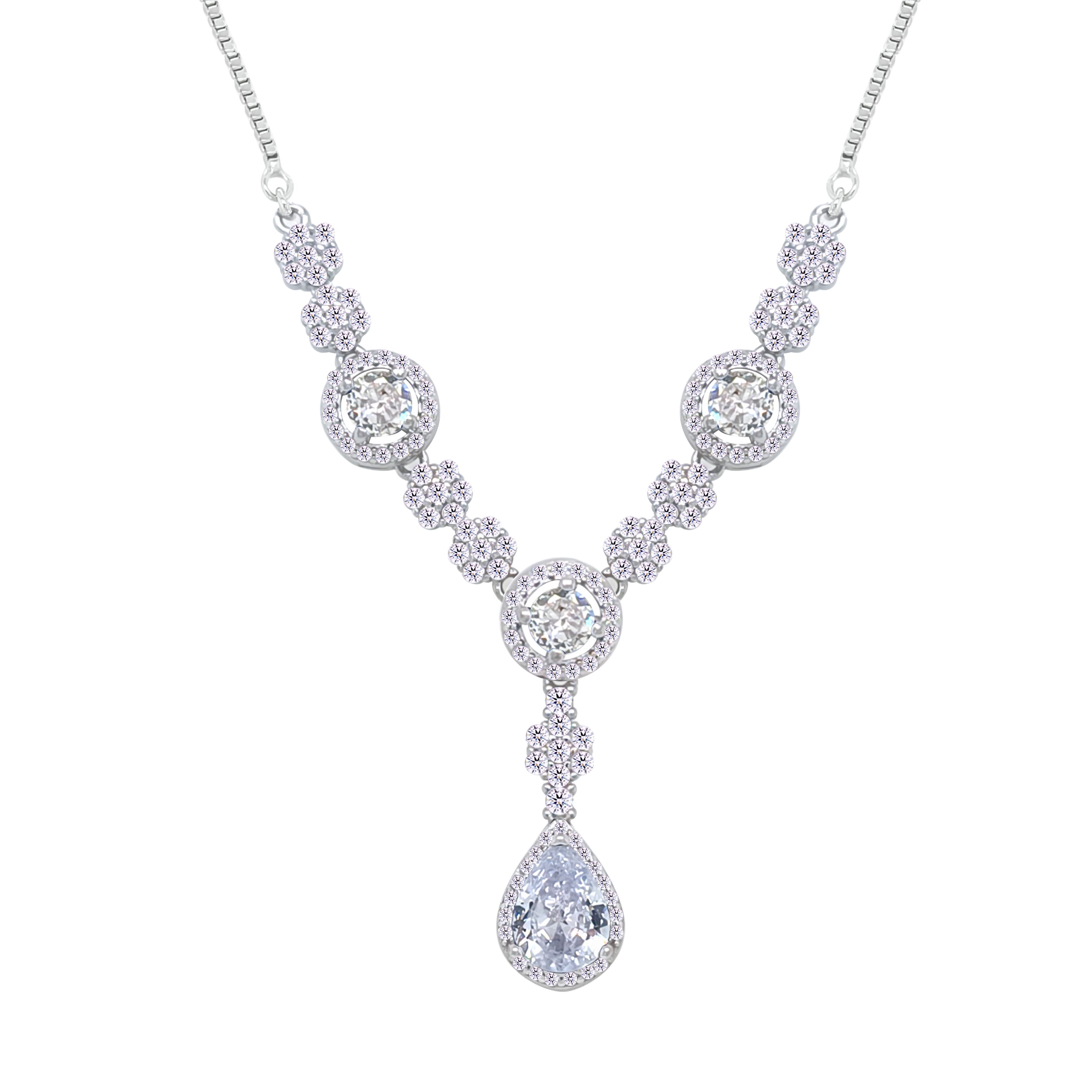 Asfour Crystal jewelry Set With Round & Pear Design Inlaid With Zircon In 925 Sterling Silver-SM0038