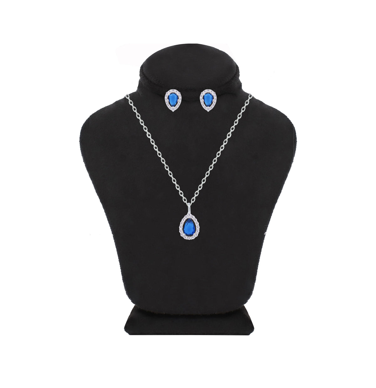 Asfour Crystal jewelry Set With Blue Pear Design Inlaid With Zircon In 925 Sterling Silver-SM0039-B