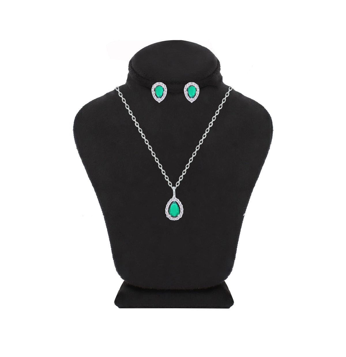 Asfour Crystal jewelry Set With Emerald Pear Design Inlaid With Zircon In 925 Sterling Silver-SM0039-G