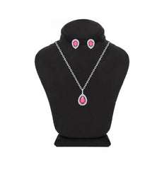 Asfour Creations Jewelry Set With Dark Rose Pear Design Inlaid With Zircon In 925 Sterling Silver – SM0039-O5