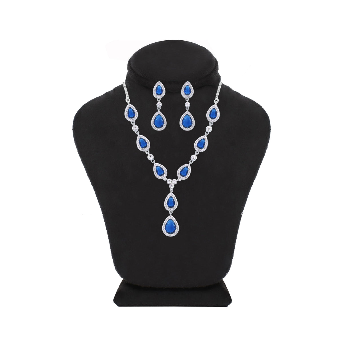Asfour Crystal jewelry Set With Blue Pear Design Inlaid With Zircon In 925 Sterling Silver-SM0040-WB