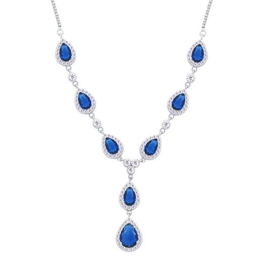 Asfour Crystal jewelry Set With Blue Pear Design Inlaid With Zircon In 925 Sterling Silver-SM0040-WB