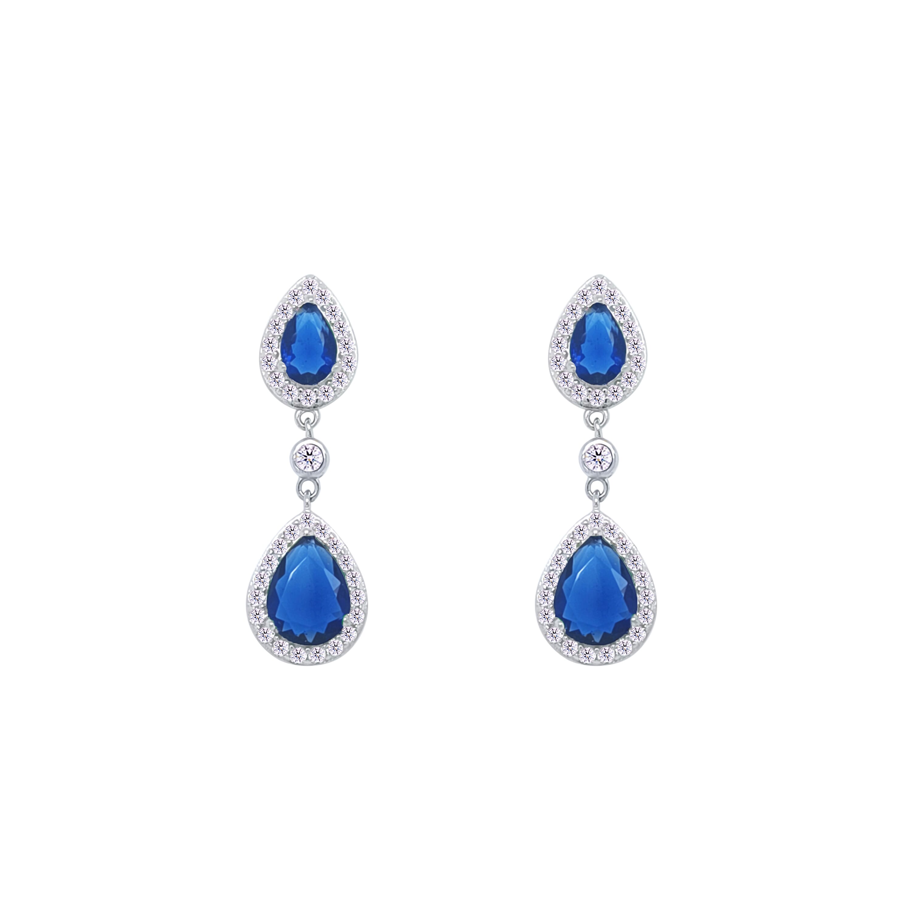 Asfour Crystal jewelry Set With Blue Pear Design Inlaid With Zircon In 925 Sterling Silver-SM0040-WB