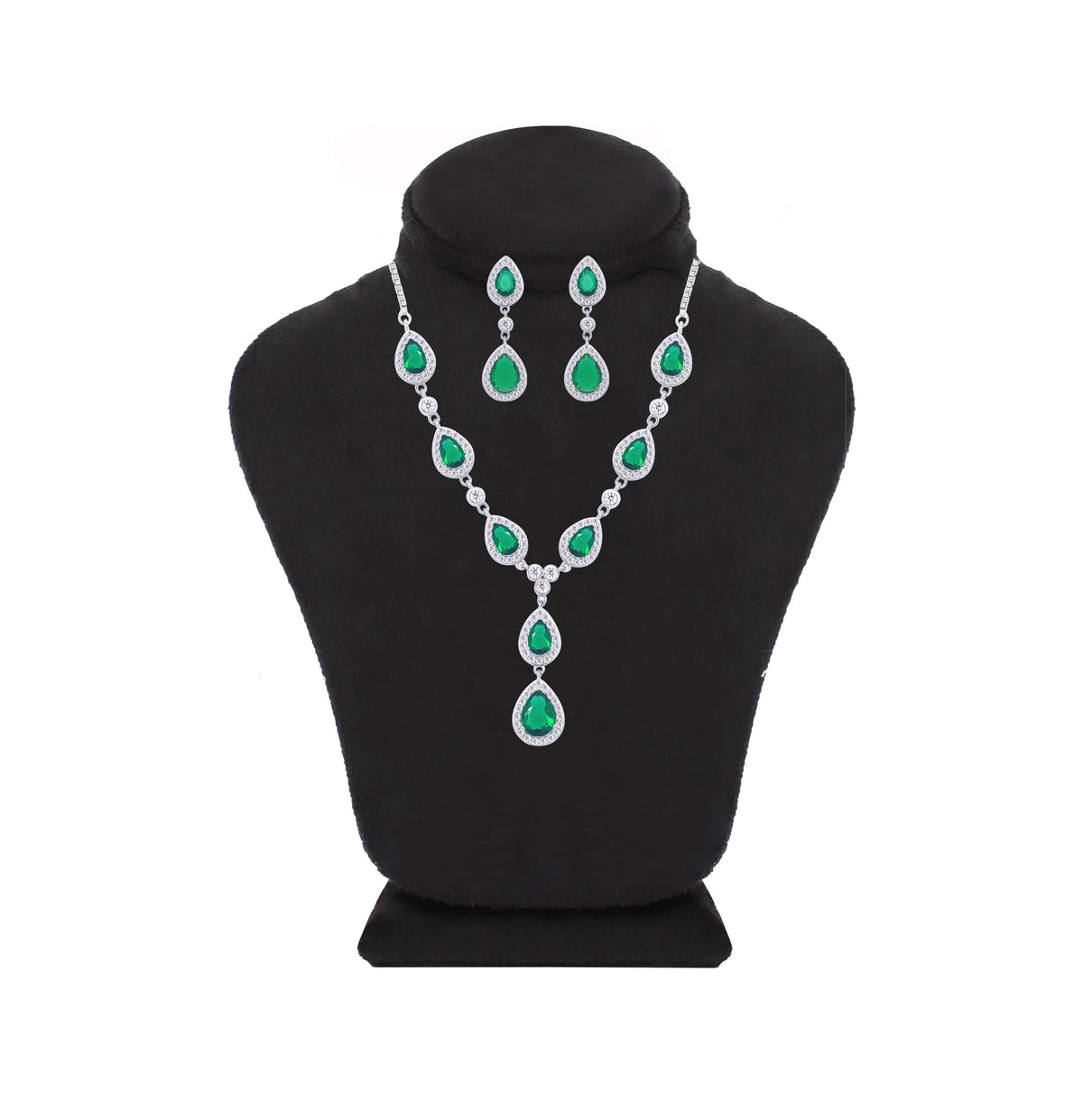 Asfour Crystal jewelry Set With Emerald Pear Design Inlaid With Zircon In 925 Sterling Silver-SM0040-WG