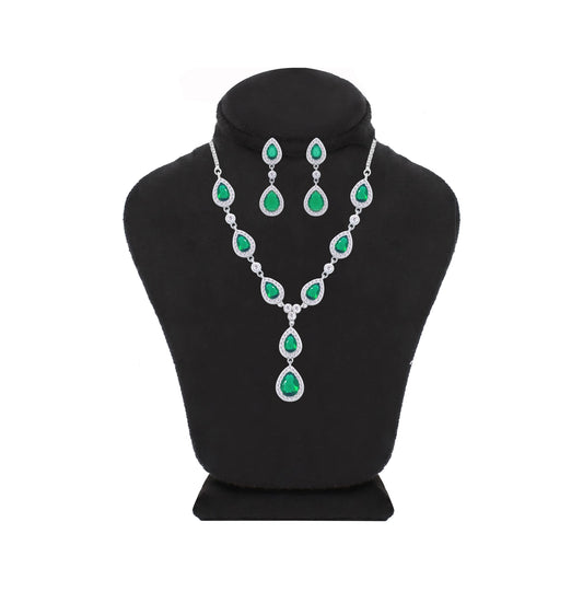Asfour Crystal jewelry Set With Emerald Pear Design Inlaid With Zircon In 925 Sterling Silver-SM0040-WG