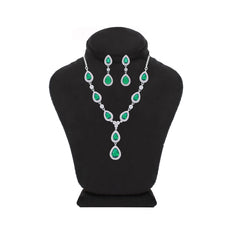Asfour Creations Jewelry Set With Emerald Pear Design Inlaid With Zircon In 925 Sterling Silver – SM0040-WG