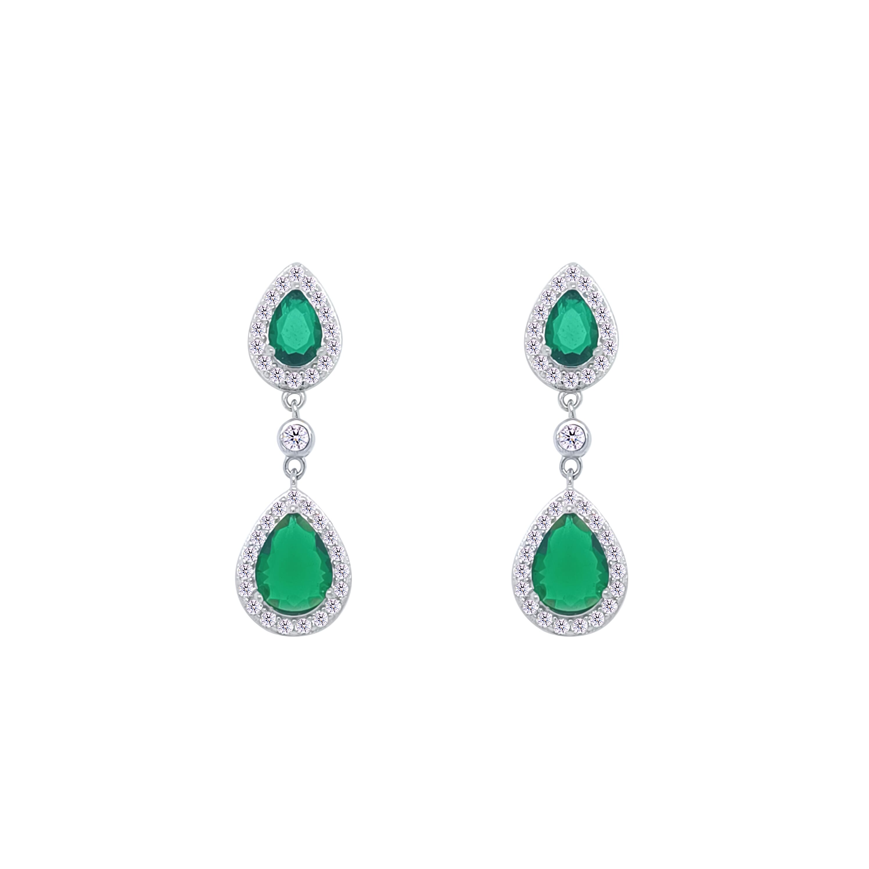 Asfour Crystal jewelry Set With Emerald Pear Design Inlaid With Zircon In 925 Sterling Silver-SM0040-WG