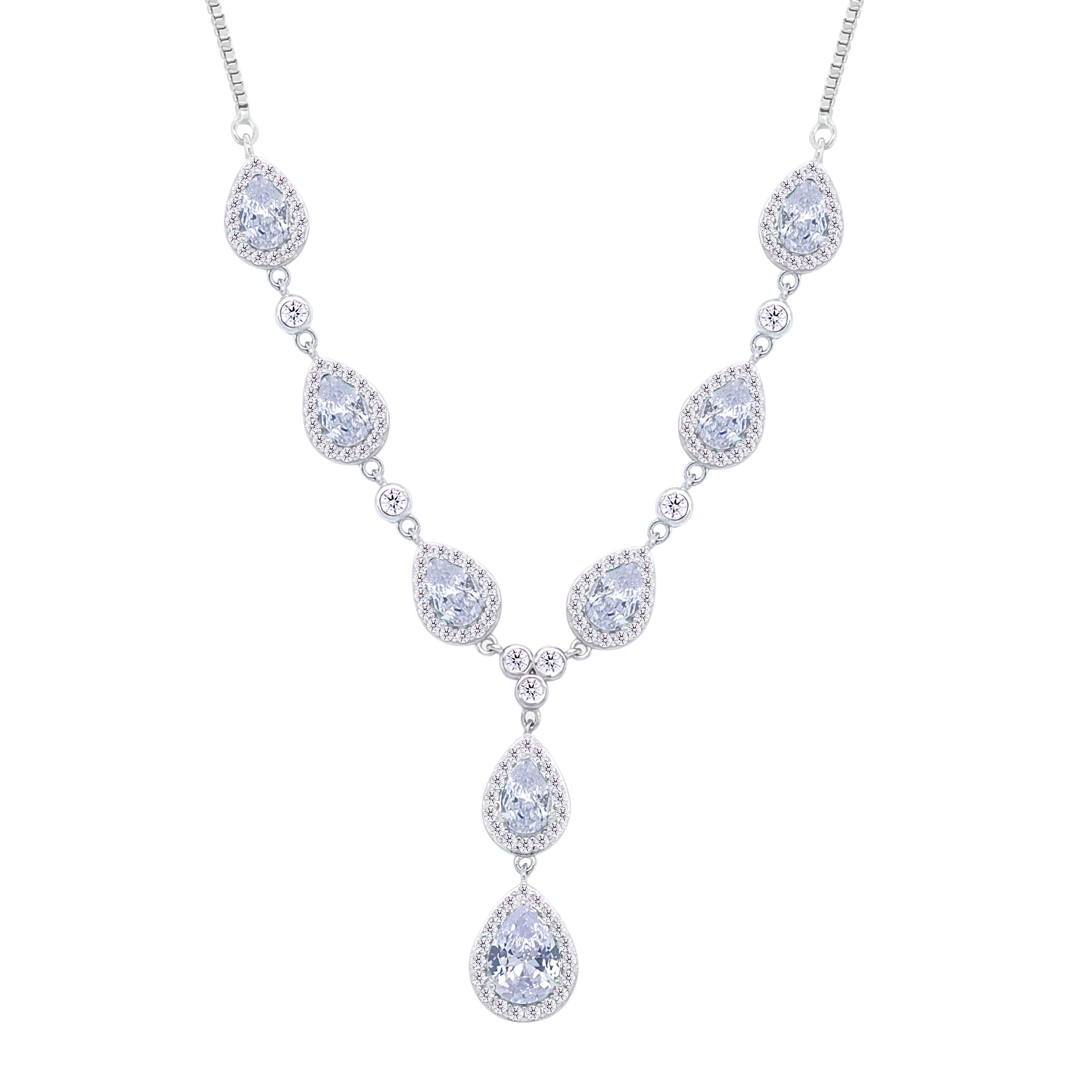 Asfour Crystal jewelry Set With Pear Design Inlaid With Zircon In 925 Sterling Silver-SM0040
