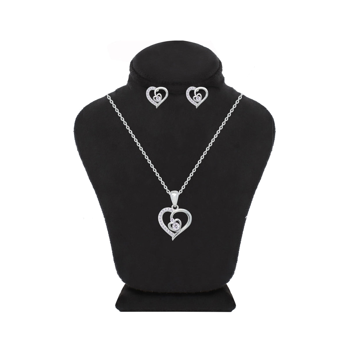 Asfour Crystal Jewelry Set With Heart Design Inlaid With Zircon In 925 Sterling Silver-SM0041