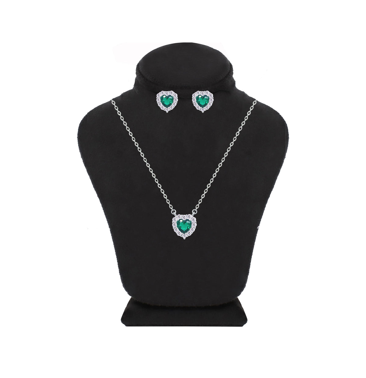 Asfour Crystal Jewelry Set With Emerald Heart Design Inlaid With Zircon In 925 Sterling Silver-SM0043-G
