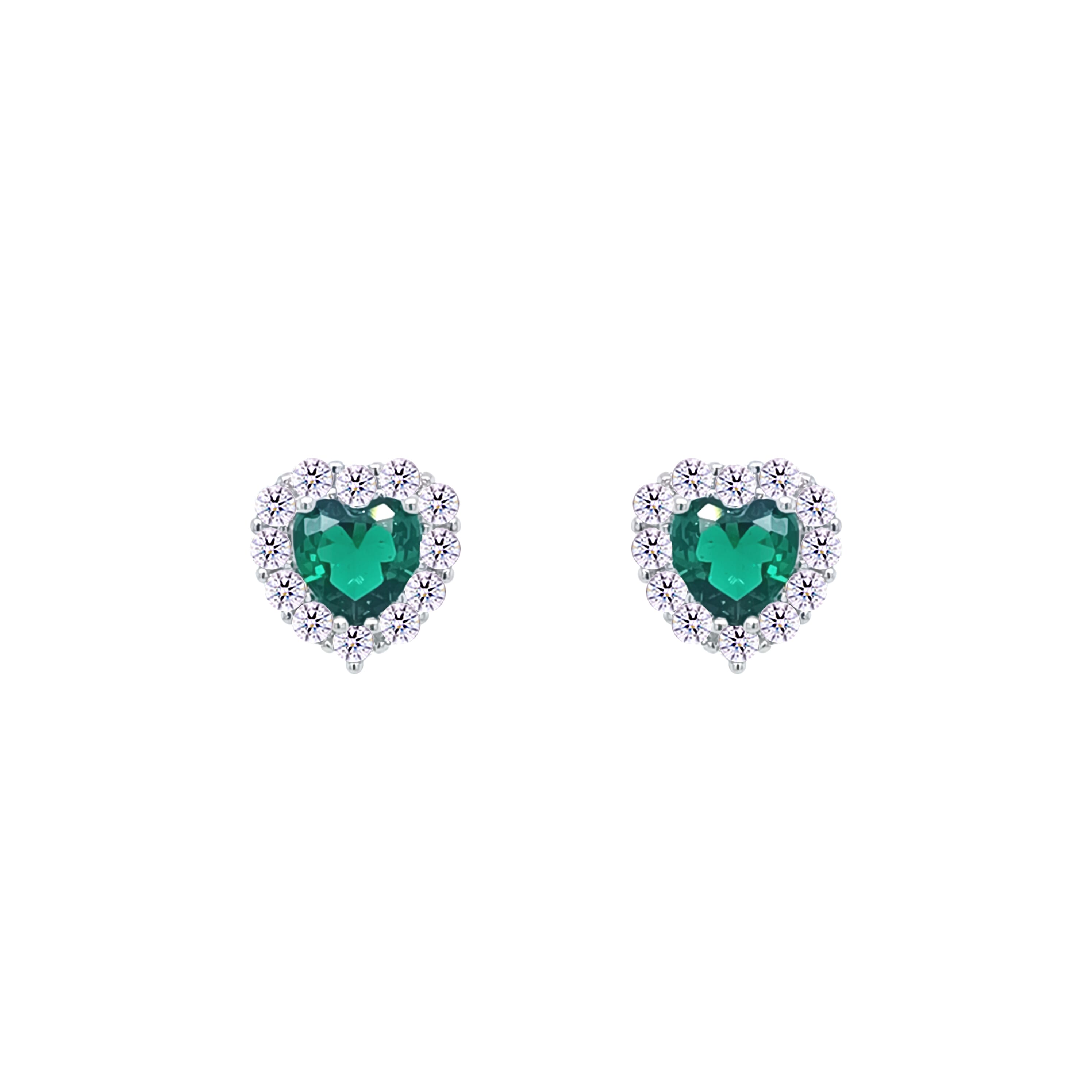 Asfour Crystal Jewelry Set With Emerald Heart Design Inlaid With Zircon In 925 Sterling Silver-SM0043-G