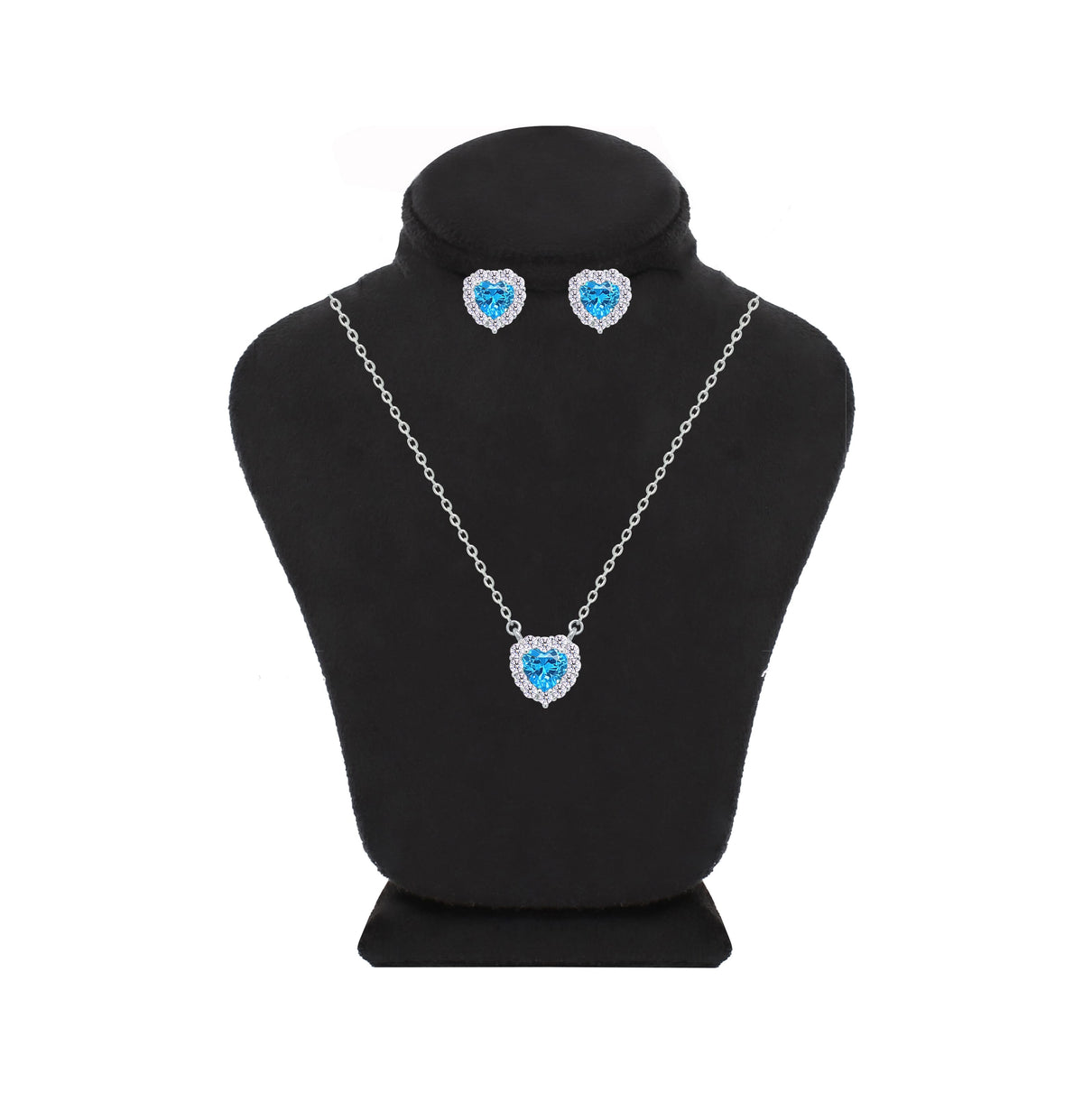 Asfour Crystal Jewelry Set With Aquamarine Heart Design Inlaid With Zircon In 925 Sterling Silver-SM0043-M