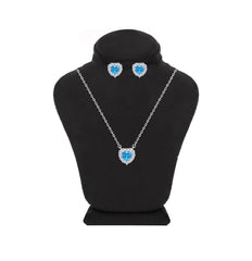 Asfour Creations Jewelry Set With Aquamarine Heart Design Inlaid With Zircon In 925 Sterling Silver – SM0043-M